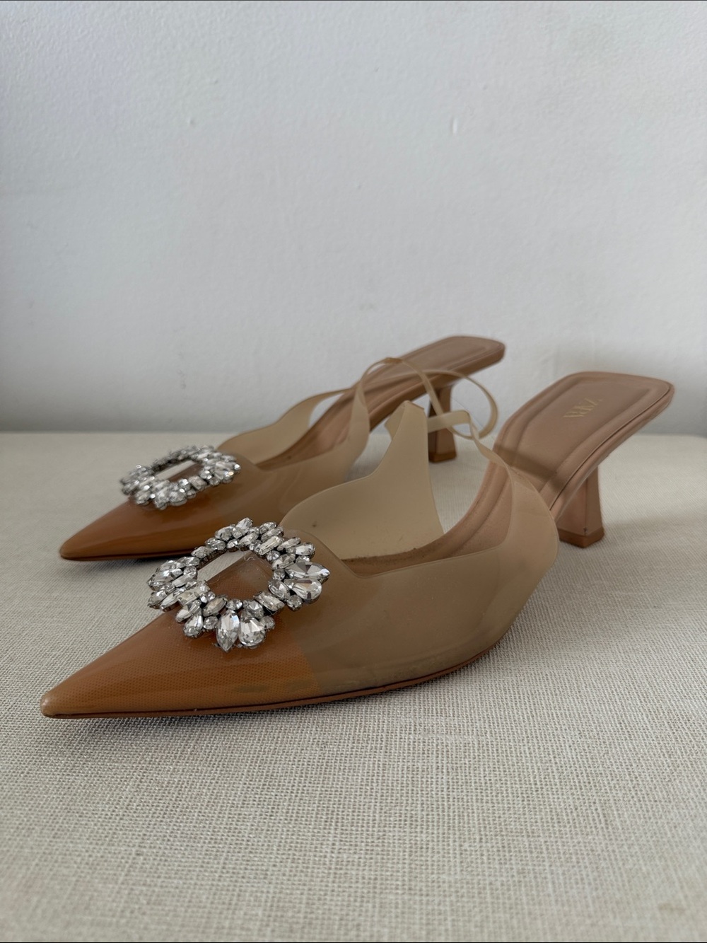 Zara Rhinestone PVC Slingback Heels Size 41